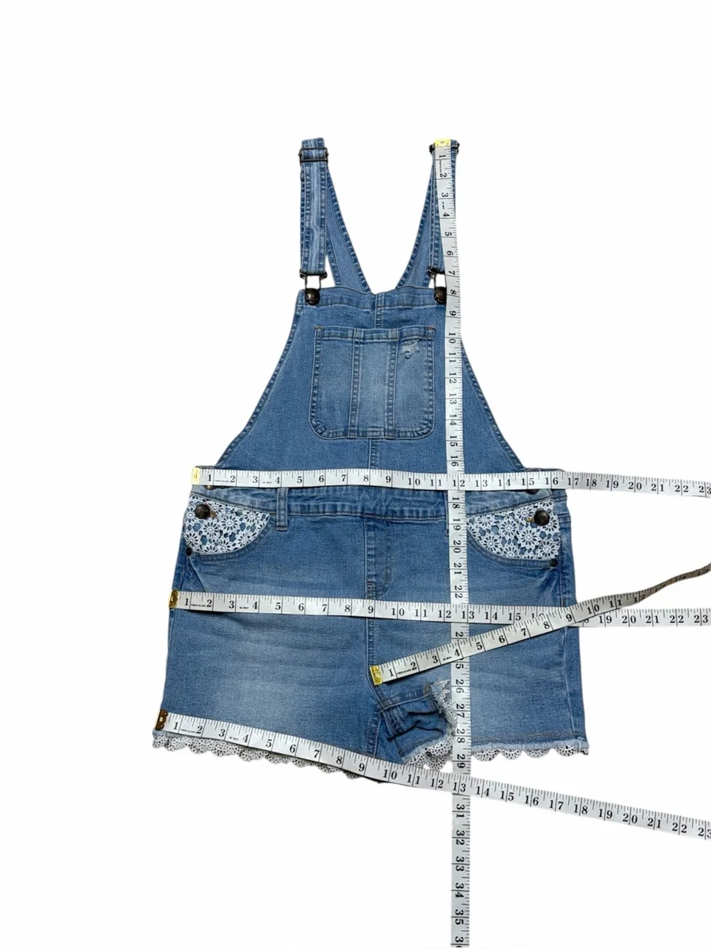 Justice Lace Shortalls Girls 18 Youth Light Wash Denim Overalls Shorts Kids